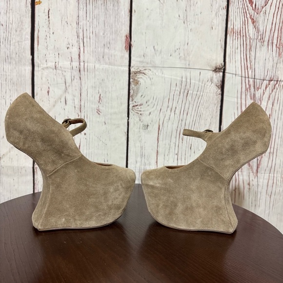 JEFFREY CAMPBELL NIGHT WALK heelless Stylish Tan Platform Wedge MaryJane Shoes 7 - Picture 7 of 17